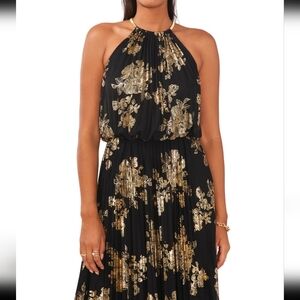 MSK Black and Gold Floral Maxi Dress